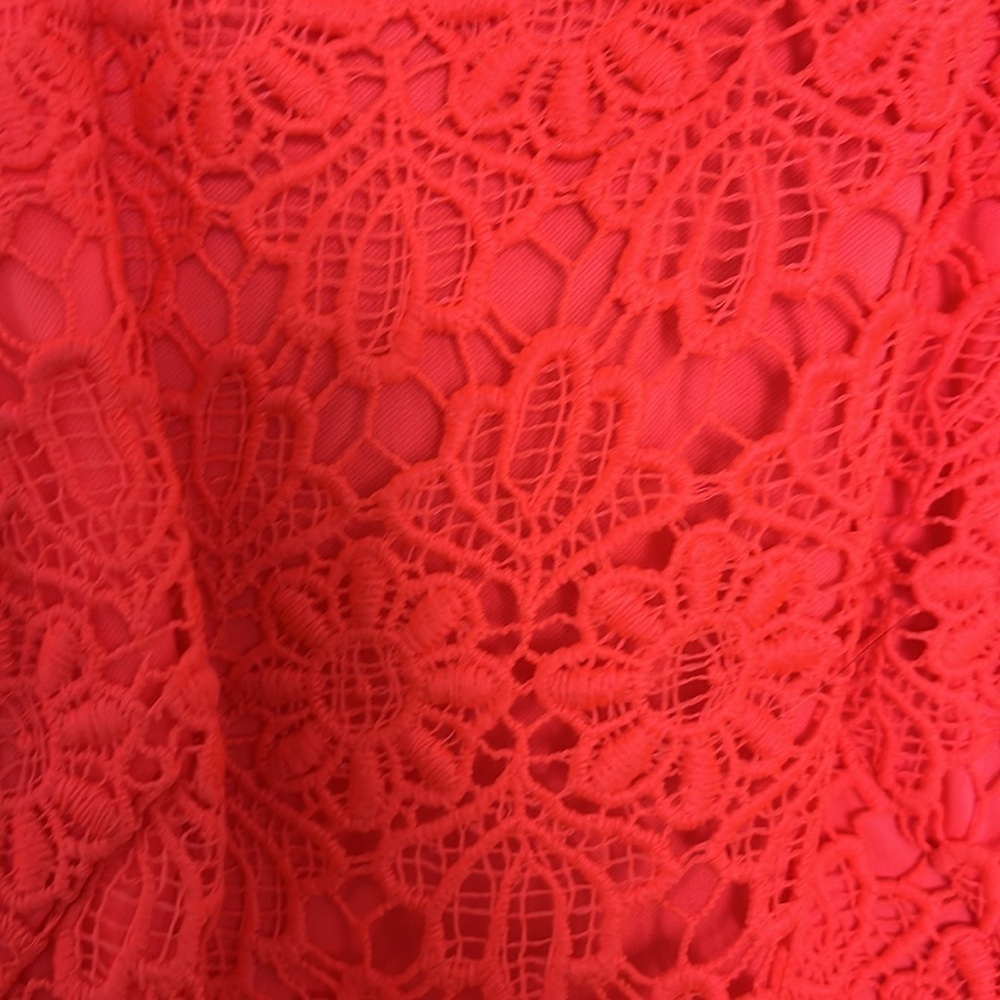 ASTR Neon Orange/Pink Sleeveless Crochet Lace Zip Mini Dress - Picture 4 of 7